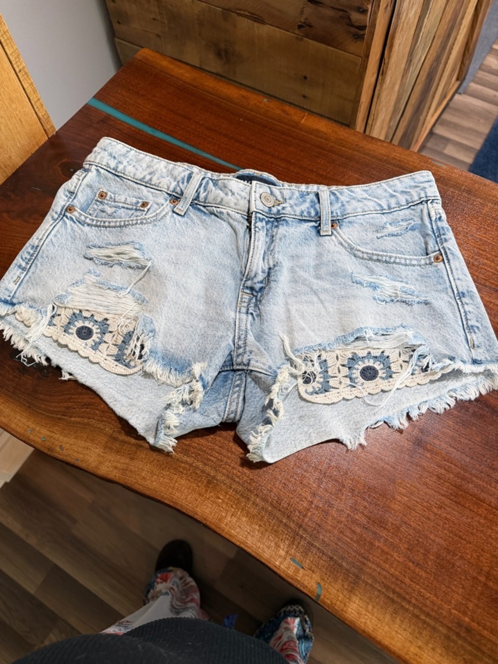 Aeropostale Light Wash Denim Shorts with Lace Patch